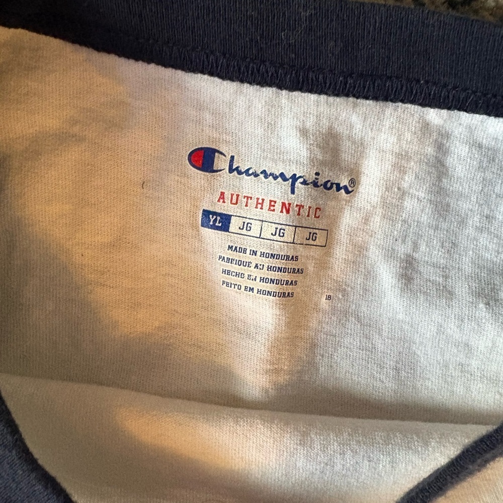 Champion Kids' Navy and White Raglan Shirt youth large baseball - Picture 3 of 3